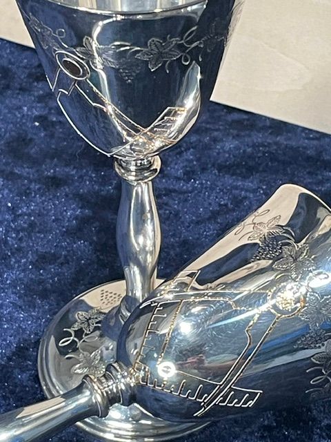 "Compass and Square Masonic Lodge" Cavalier Silver Plated on Brass Goblets