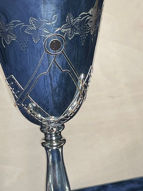 "Compass and Square Masonic Lodge" Cavalier Silver Plated on Brass Goblets