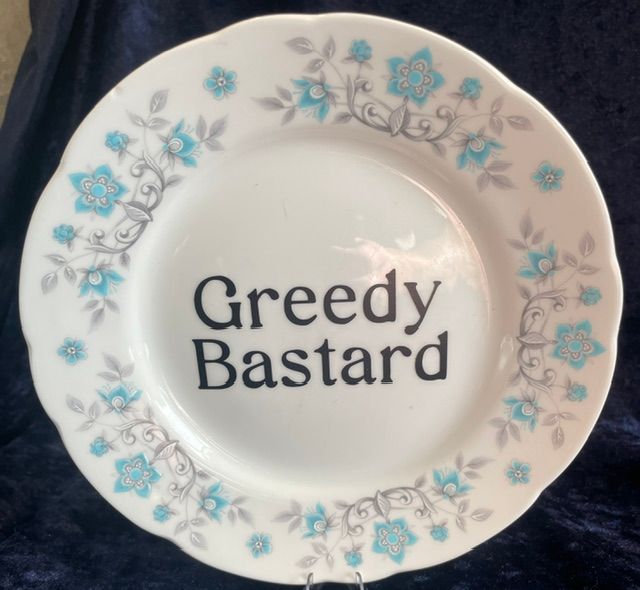 "Greedy Bastard" Blue Floral Side Plate