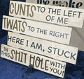"CUNTS To The Left Of Me, TWATS To The Right, Here I Am, Stuck In This SHITHOLE With You" Very Rude Hanging Plaque