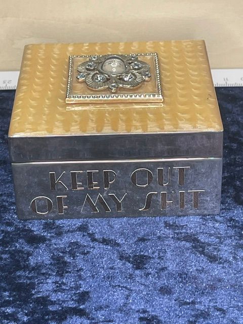 ‘Keep Out, Of My Shit’ Bejewelled Metal Jewellery/Trinket Box