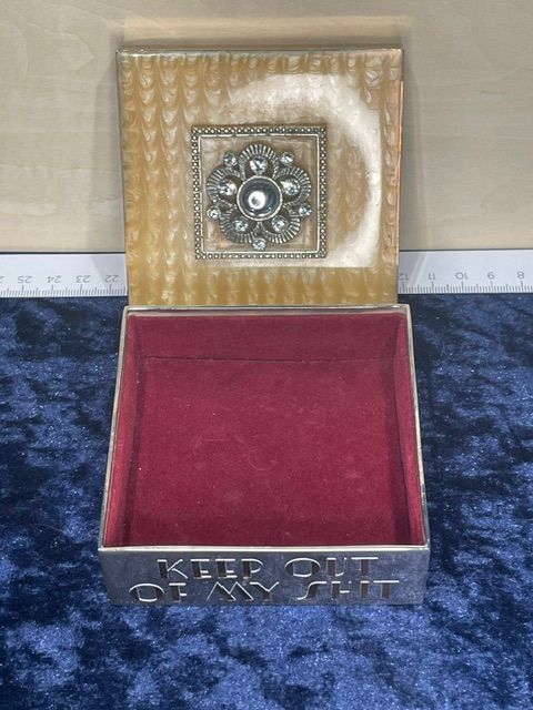 ‘Keep Out, Of My Shit’ Bejewelled Metal Jewellery/Trinket Box