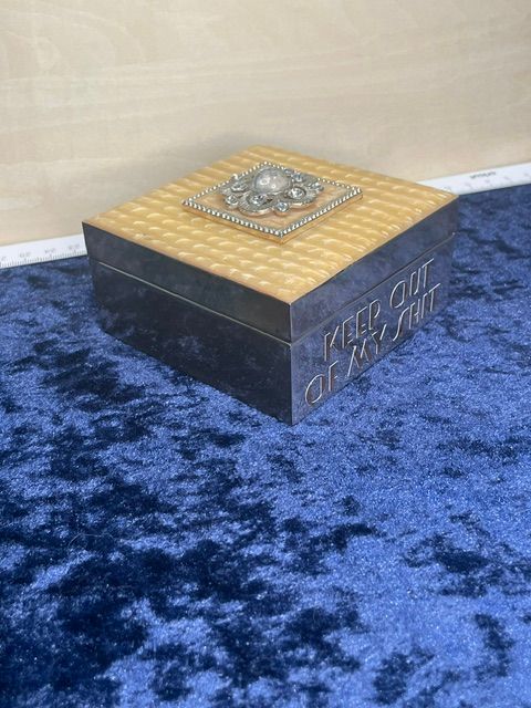 ‘Keep Out, Of My Shit’ Bejewelled Metal Jewellery/Trinket Box