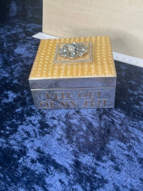 ‘Keep Out, Of My Shit’ Bejewelled Metal Jewellery/Trinket Box